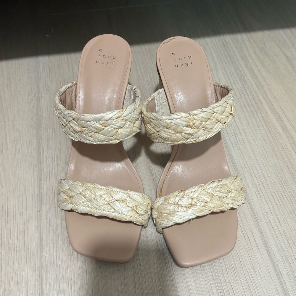 Wicker two strap heels